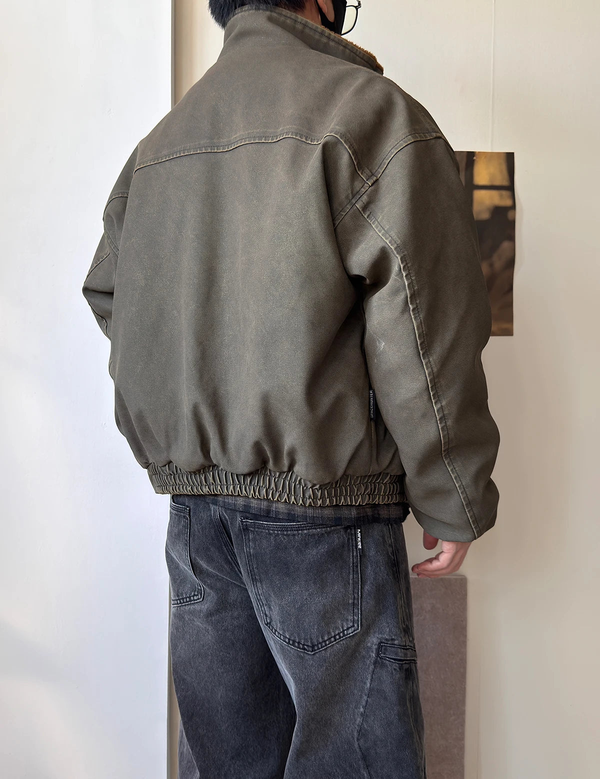 Vintage Wash Fleece Lined Bomber Jacket-streetwear-techwear