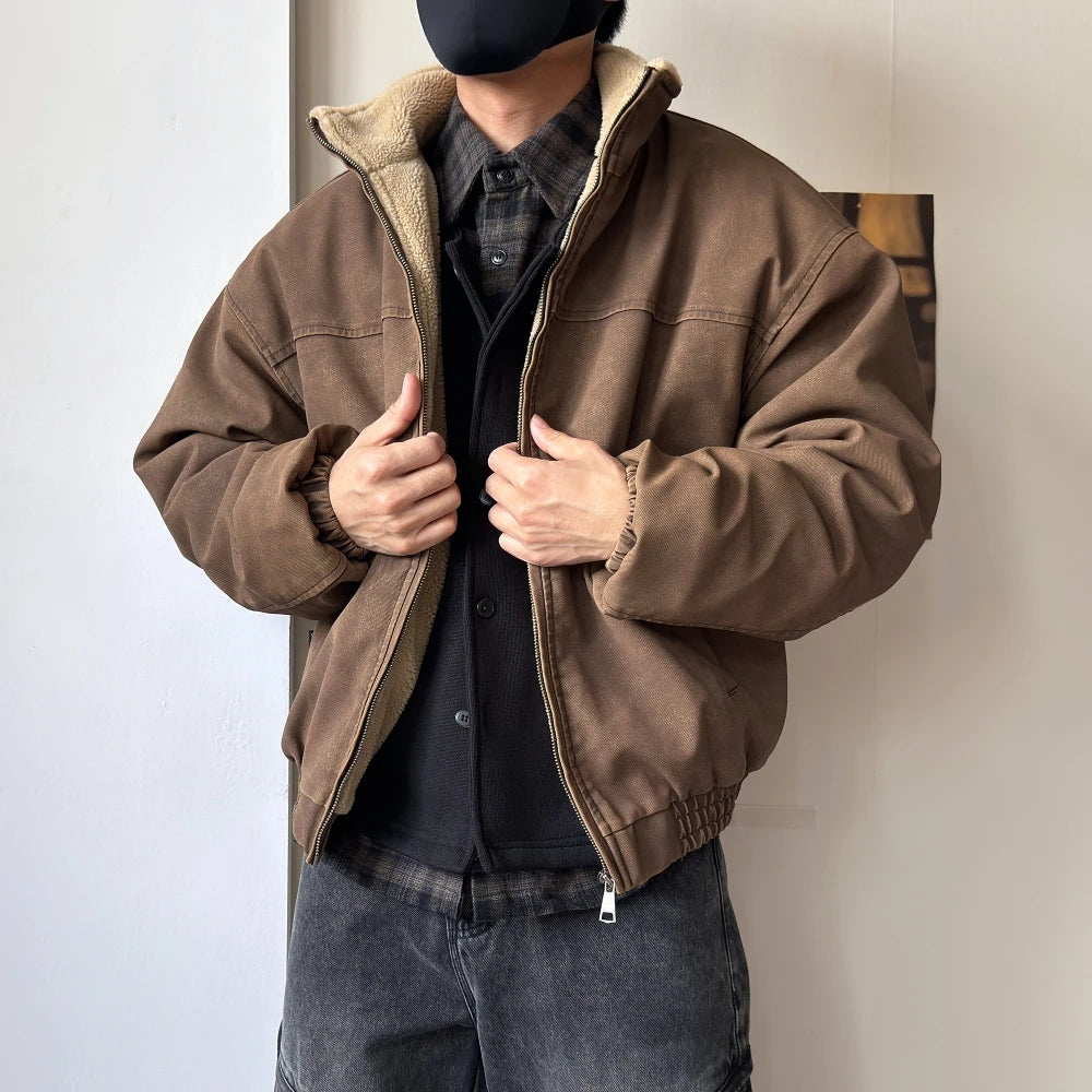 Vintage Wash Fleece Lined Bomber Jacket-streetwear-techwear
