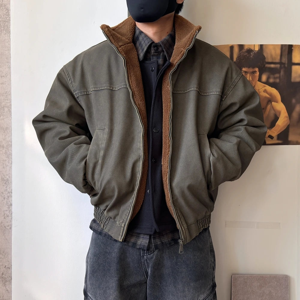 Vintage Wash Fleece Lined Bomber Jacket-streetwear-techwear