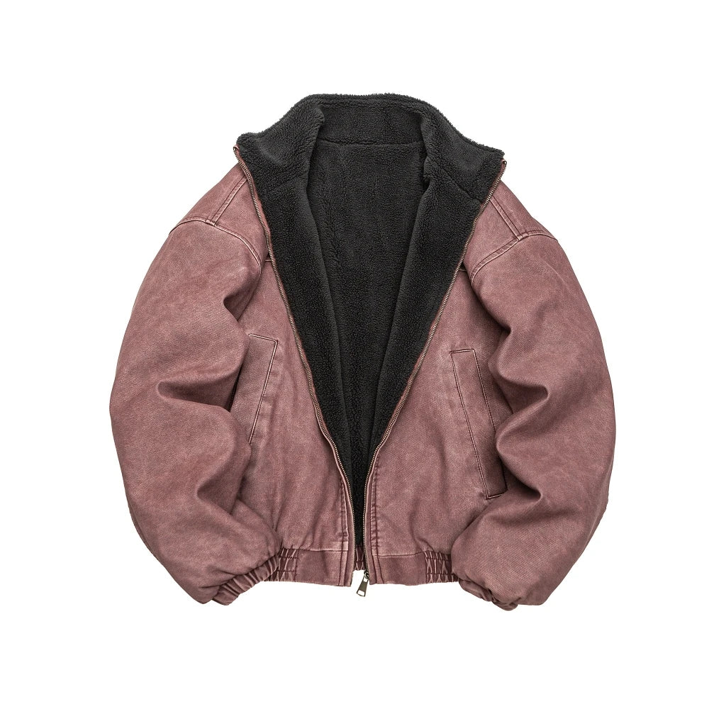 Vintage Wash Fleece Lined Bomber Jacket-streetwear-techwear