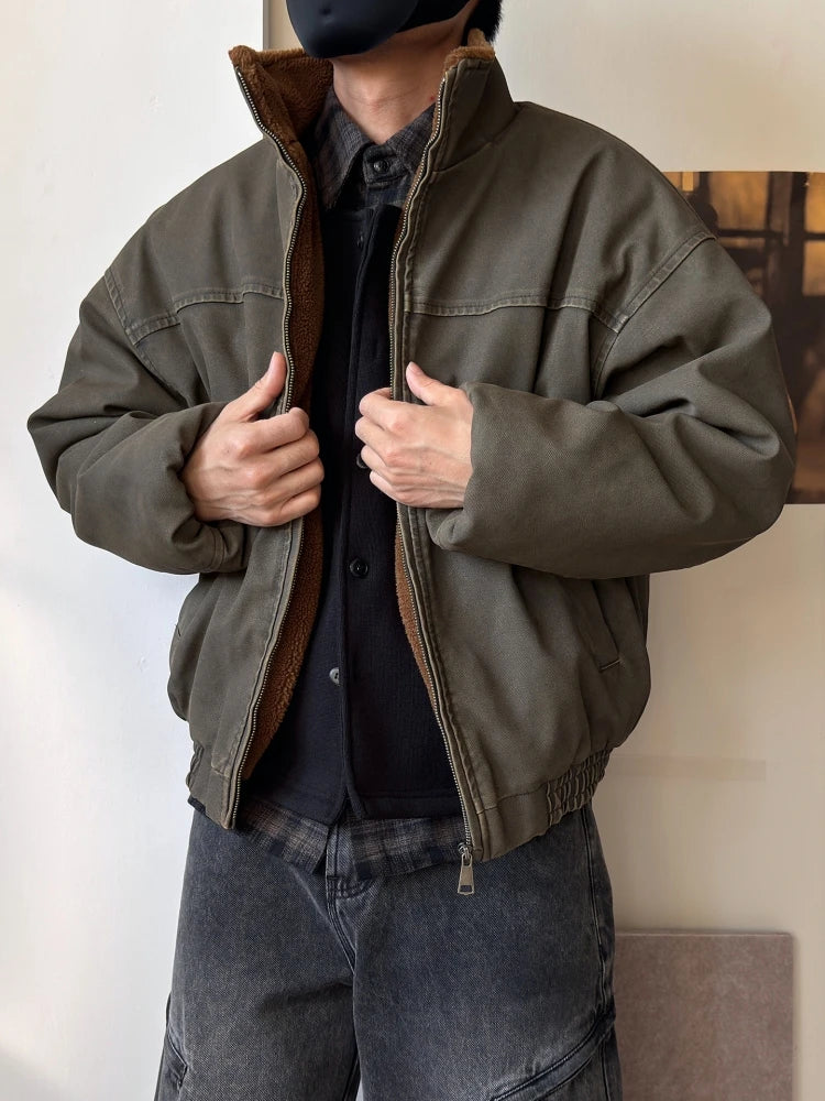 Vintage Wash Fleece Lined Bomber Jacket-streetwear-techwear