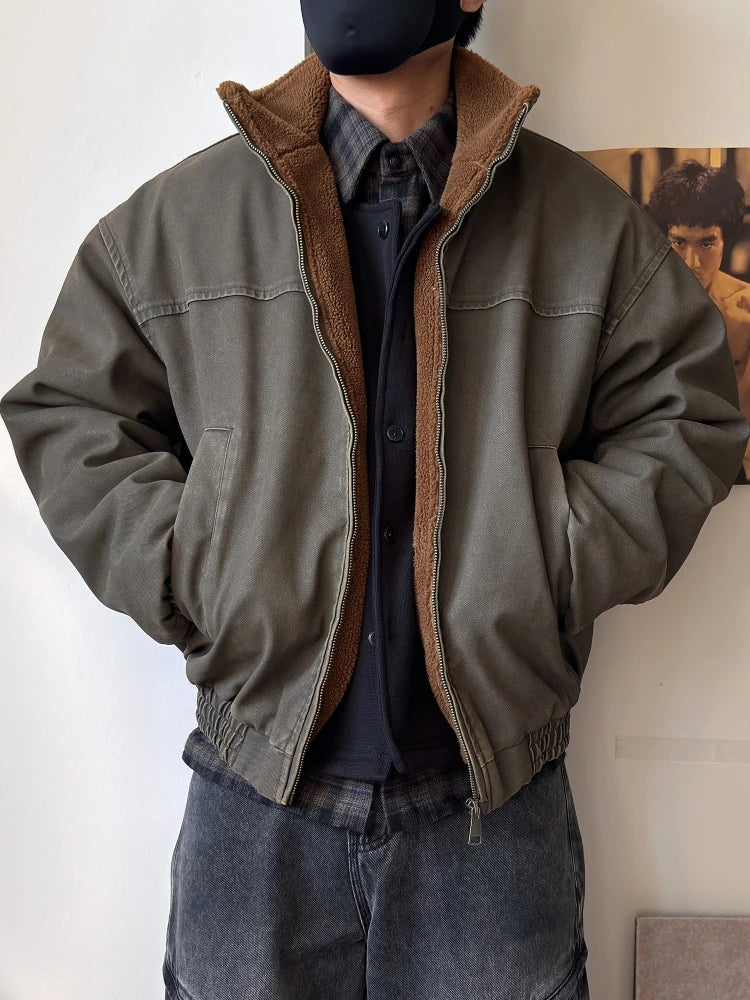 Vintage Wash Fleece Lined Bomber Jacket-streetwear-techwear
