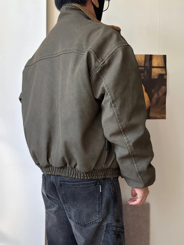 Vintage Wash Fleece Lined Bomber Jacket-streetwear-techwear