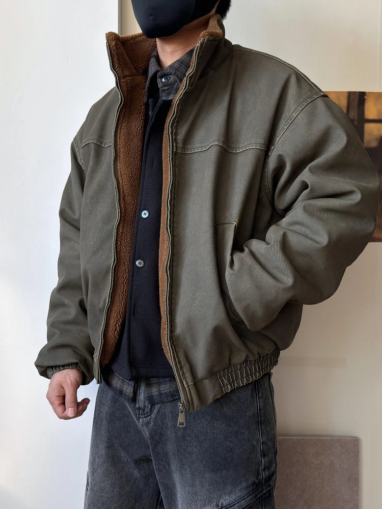 Vintage Wash Fleece Lined Bomber Jacket-streetwear-techwear