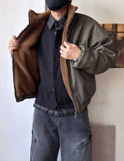 Vintage Wash Fleece Lined Bomber Jacket-streetwear-techwear