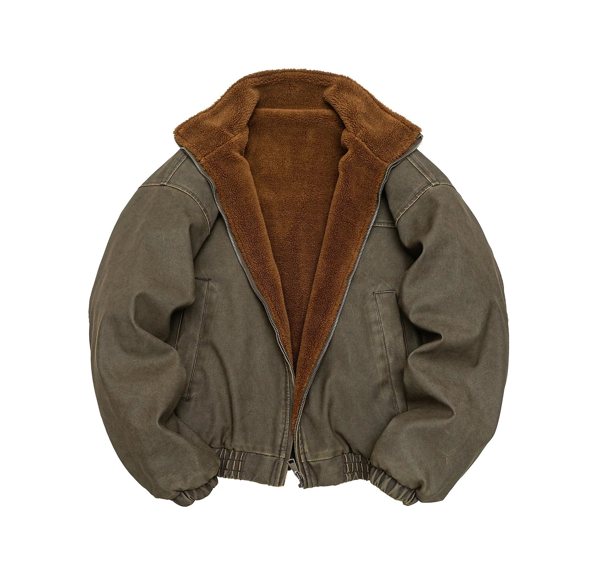 Vintage Wash Fleece Lined Bomber Jacket-streetwear-techwear