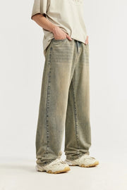 Vintage Wash Loose Fit Jeans-streetwear-techwear