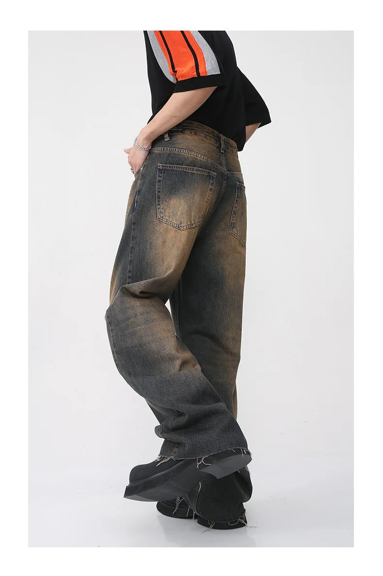 Mens jeans raw hem on sale