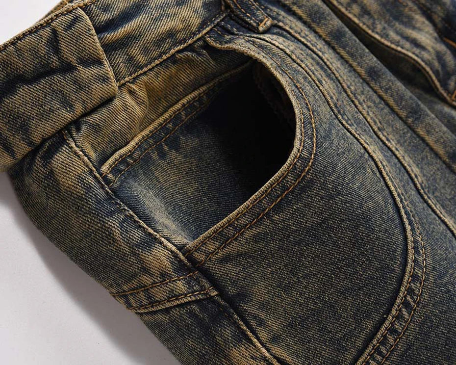 Vintage Wash Wavy Seam Jeans-streetwear-techwear