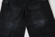 Washed Black Wide Leg Cargo Pants-streetwear-techwear