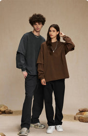 Washed Mock Double Layer Long Sleeve T-Shirt-streetwear-techwear