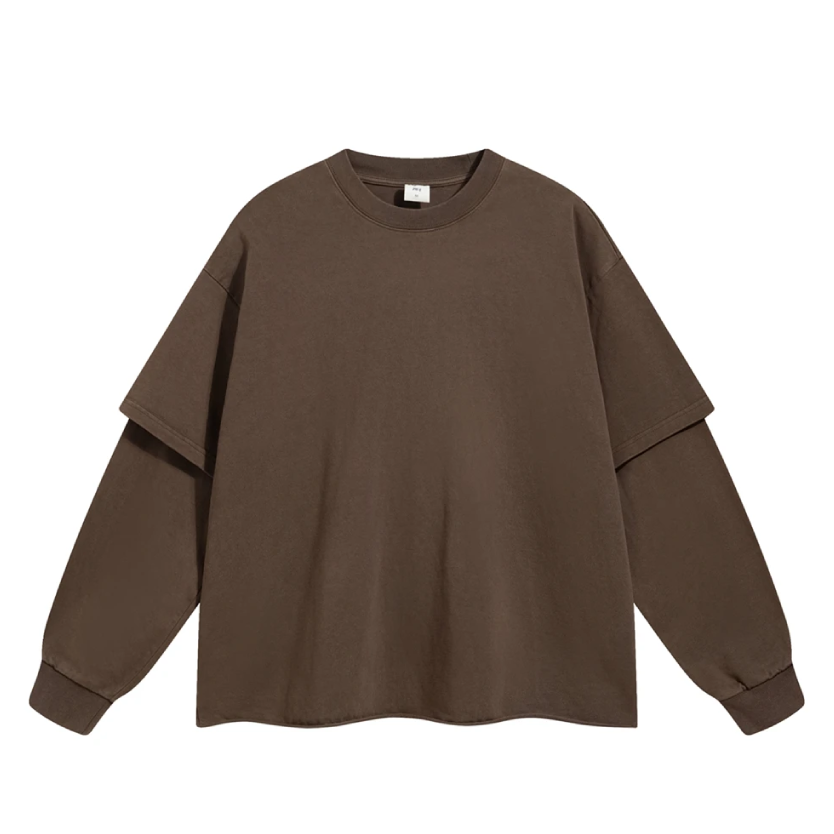 Washed Mock Double Layer Long Sleeve T-Shirt-streetwear-techwear