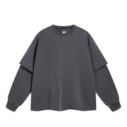 Washed Mock Double Layer Long Sleeve T-Shirt-streetwear-techwear