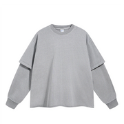 Washed Mock Double Layer Long Sleeve T-Shirt-streetwear-techwear