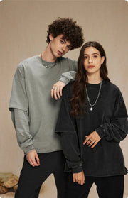 Washed Mock Double Layer Long Sleeve T-Shirt-streetwear-techwear