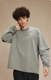 Washed Mock Double Layer Long Sleeve T-Shirt-streetwear-techwear