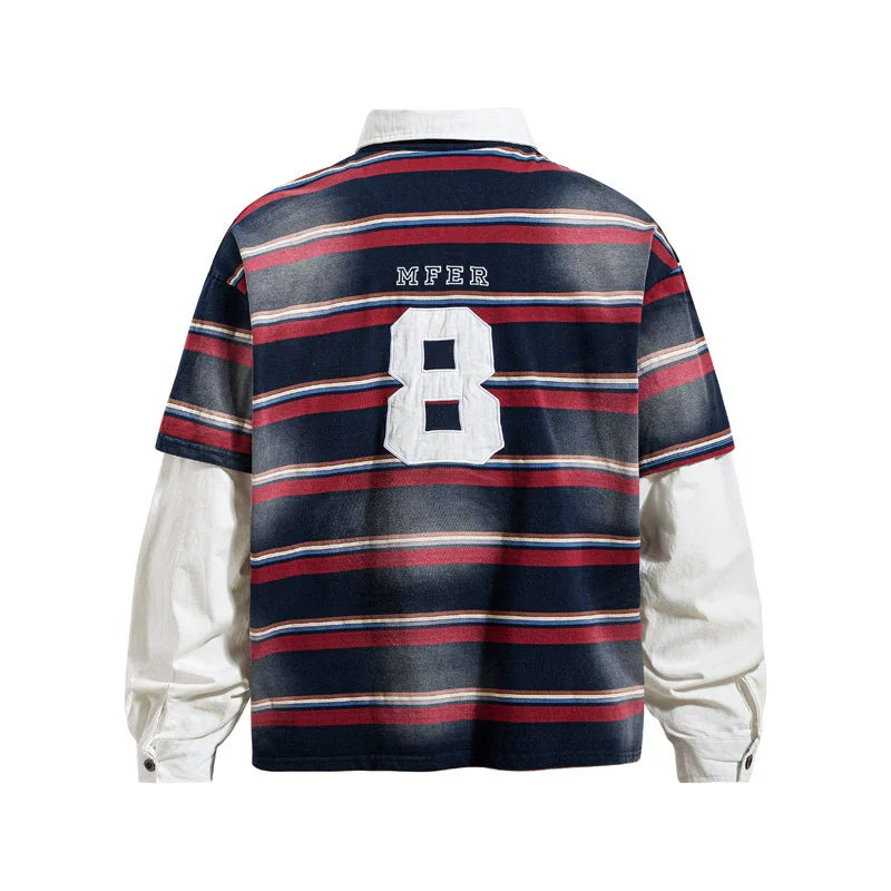 Washed Stripe Mock Layered Polo