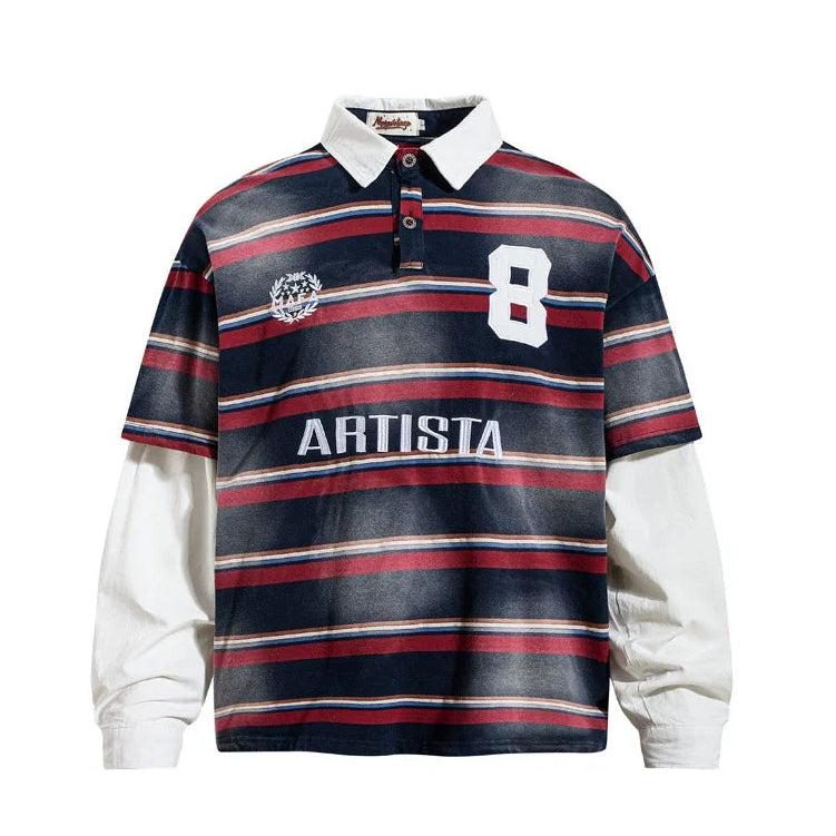 Washed Stripe Mock Layered Polo