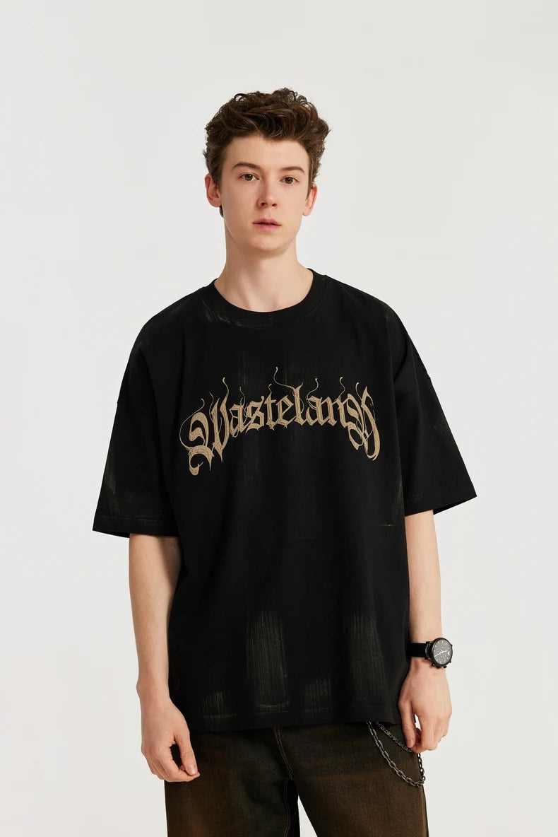 'Wastelands' Gothic Text Embroidered T-Shirt-streetwear-techwear