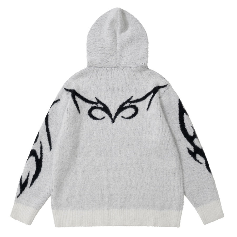 Y2K Tribal Knitted Hoodie-streetwear-techwear