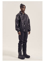 90's Style Faux Leather Jacket-streetwear-techwear