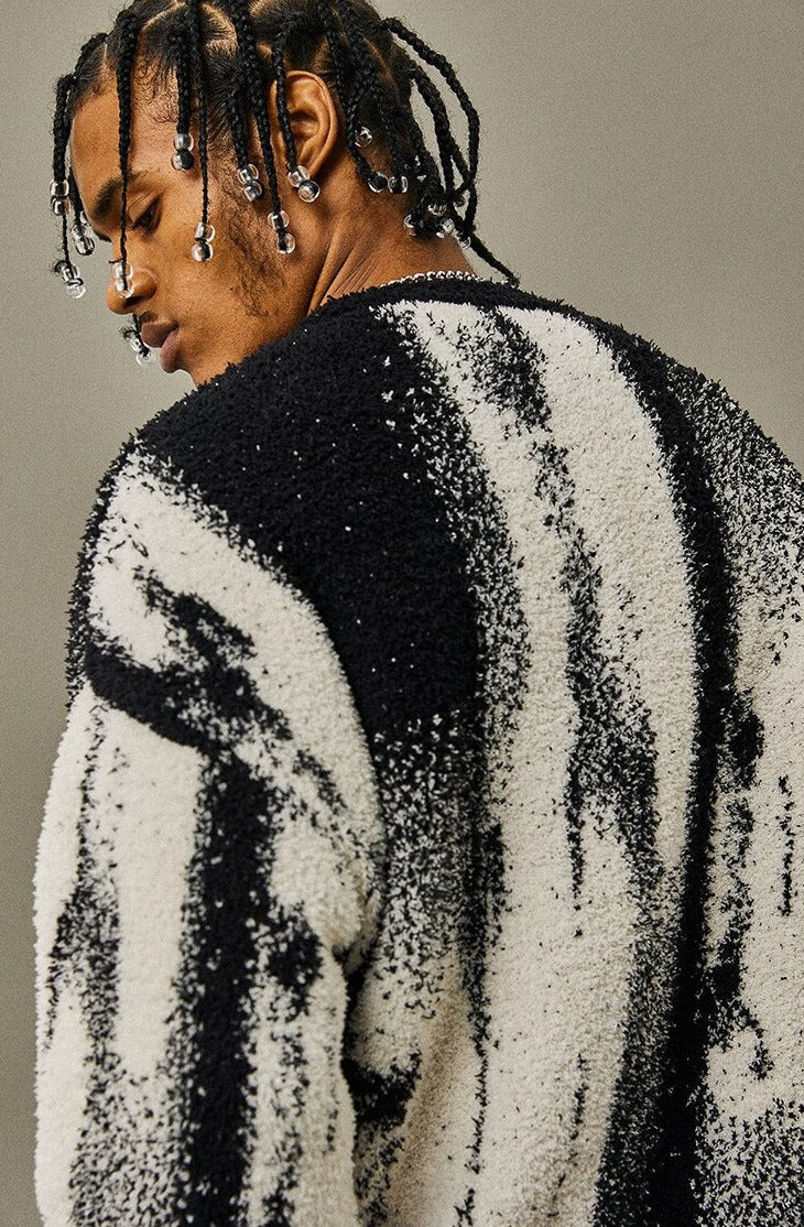 Abstract Print Knitted Sweater-streetwear-techwear