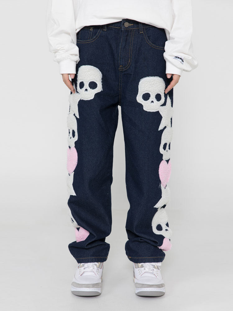 BLACK AIR Skull and Star Applique Jeans-streetwear-techwear