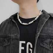 Barbed Wire Faux Pearl Necklace-streetwear-techwear