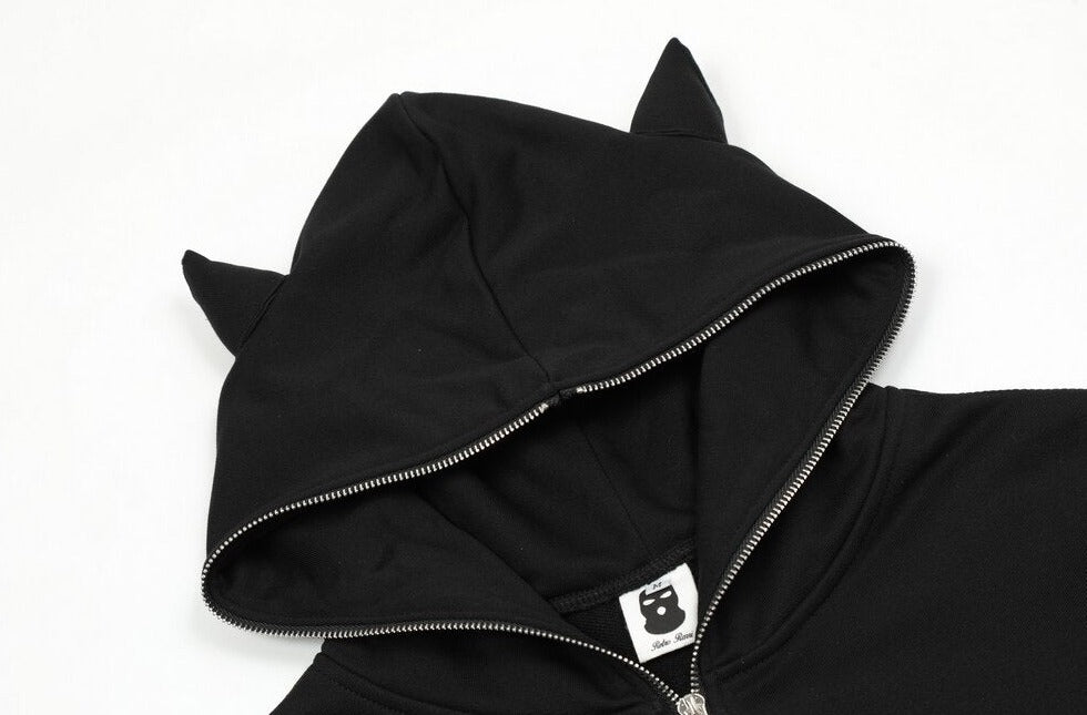 Devil Horn Zip Up Hoodie-streetwear-techwear
