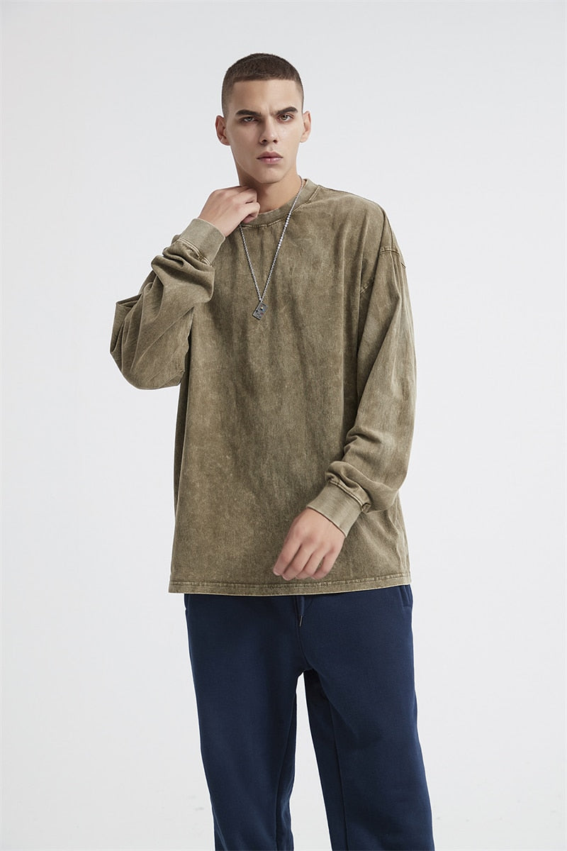 Essential Acid Washed Long Sleeve T-Shirt-streetwear-techwear