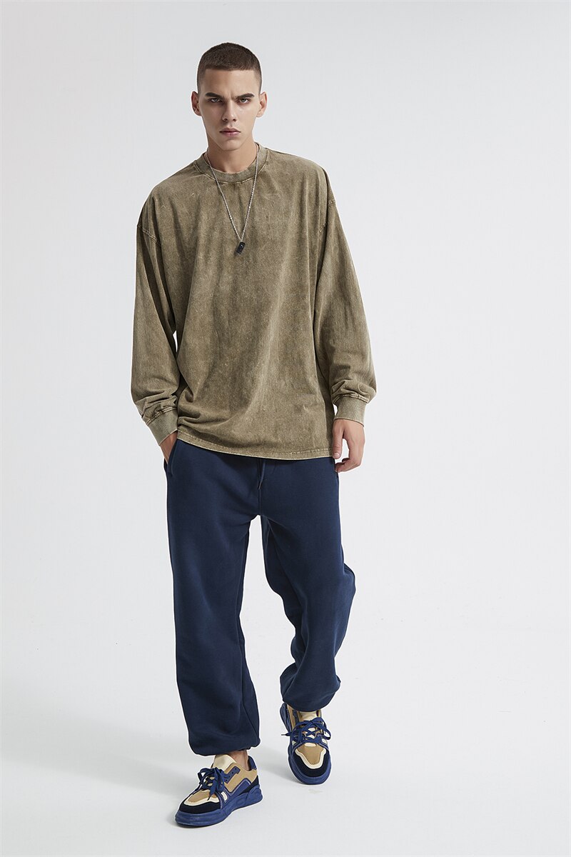 Essential Acid Washed Long Sleeve T-Shirt-streetwear-techwear