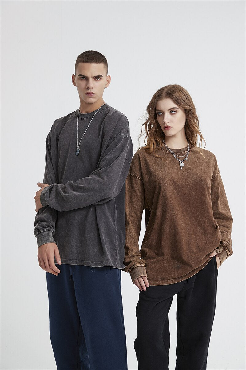Essential Acid Washed Long Sleeve T-Shirt-streetwear-techwear