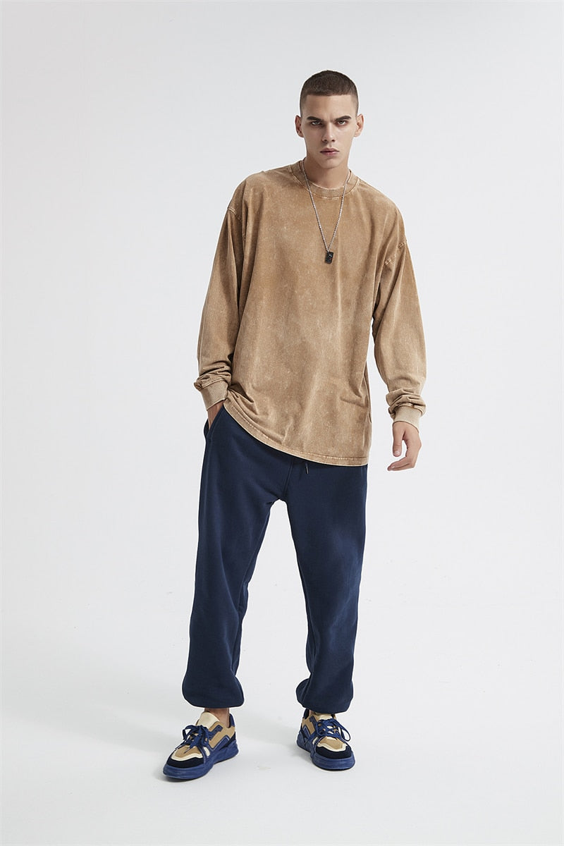 Essential Acid Washed Long Sleeve T-Shirt-streetwear-techwear