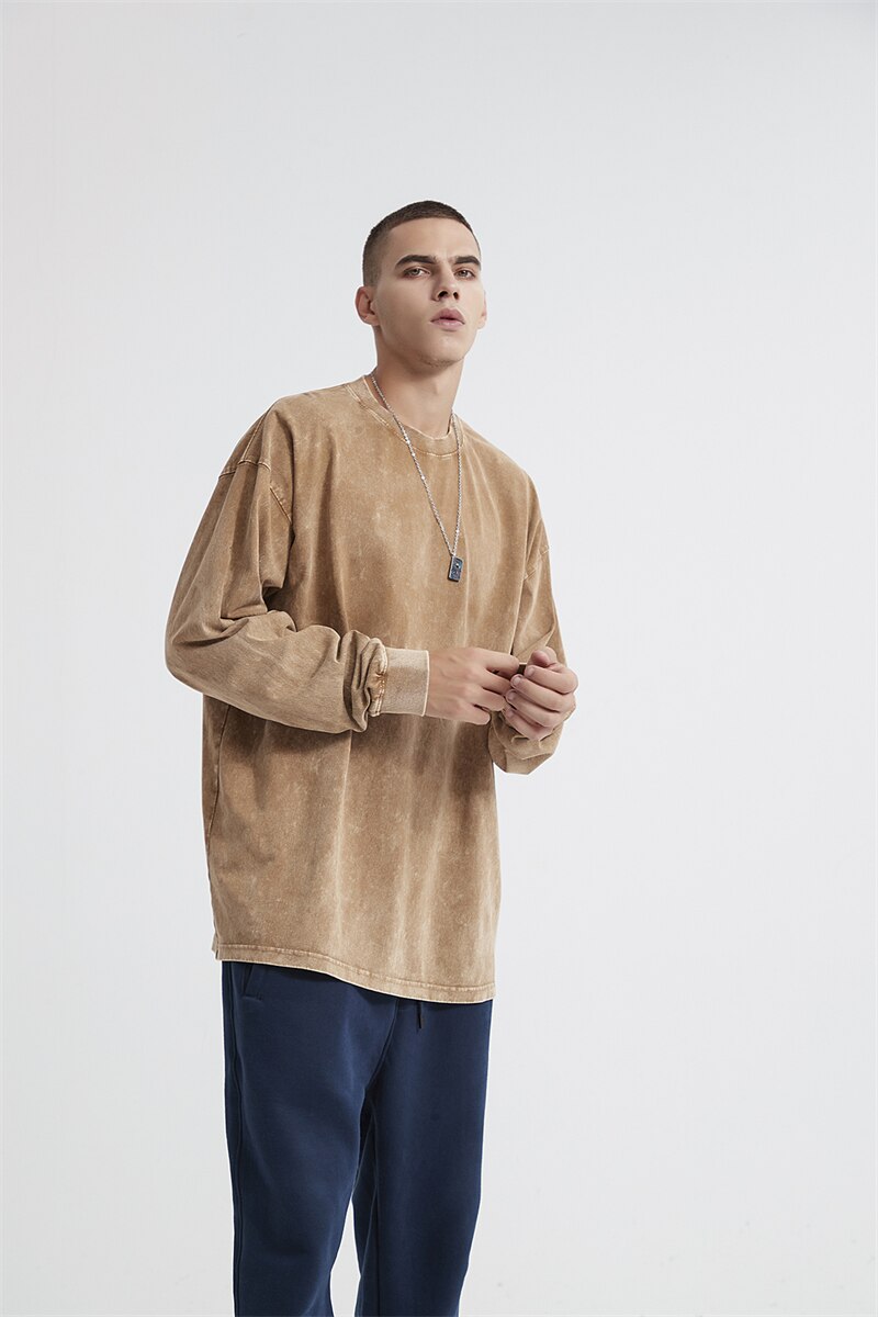 Essential Acid Washed Long Sleeve T-Shirt-streetwear-techwear