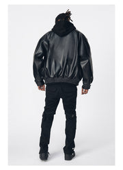 Faux Leather Collared Jacket-streetwear-techwear