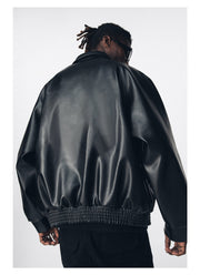 Faux Leather Collared Jacket-streetwear-techwear