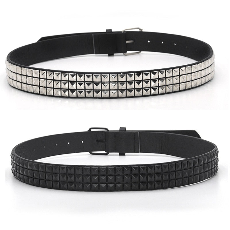 Faux Leather Pyramid Studded Belt-streetwear-techwear