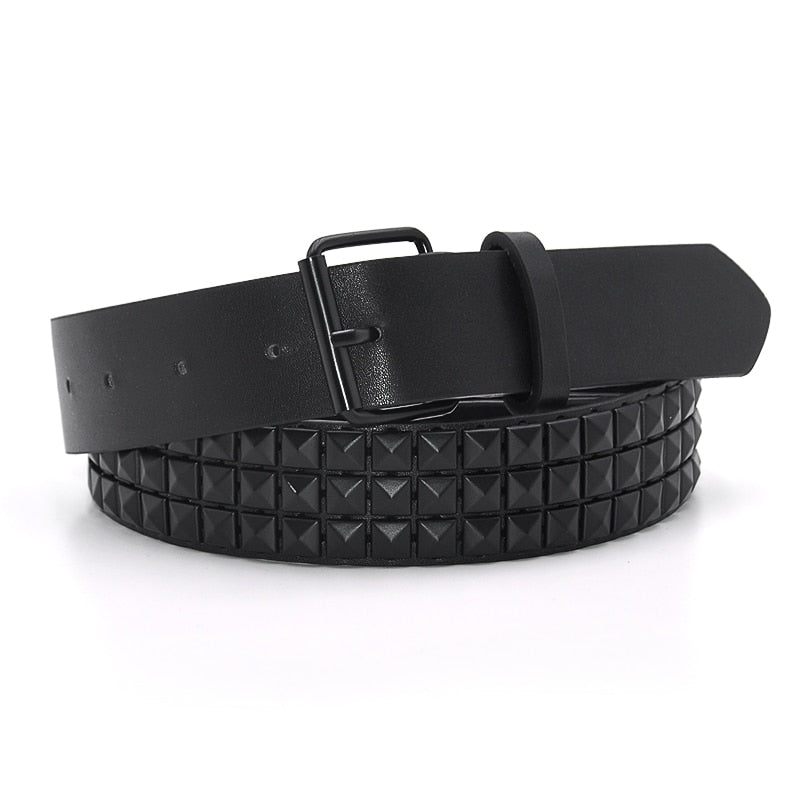 Faux Leather Pyramid Studded Belt-streetwear-techwear