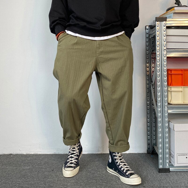 Herringbone Twill Tapered Pants-streetwear-techwear