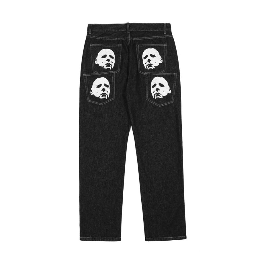 Horror Print Wide Leg Jeans-streetwear-techwear