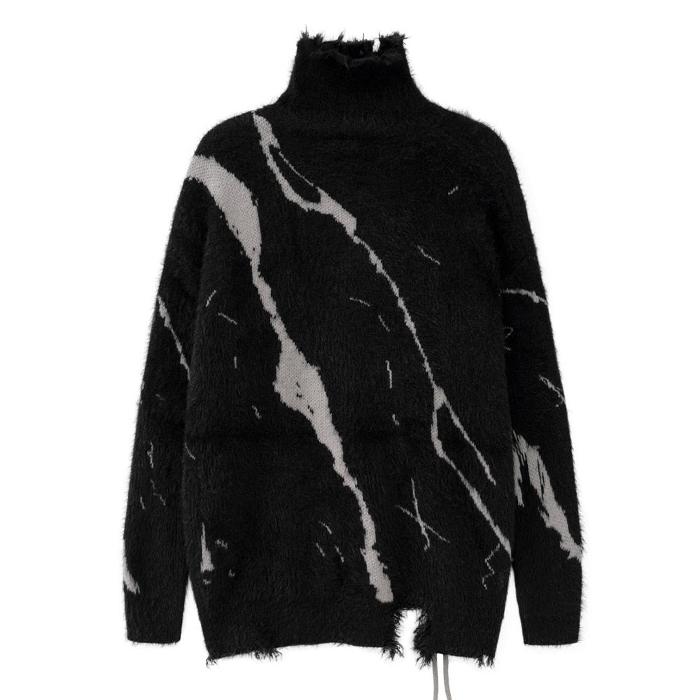 Mohair Style Distressed Lace Up Sweater-streetwear-techwear