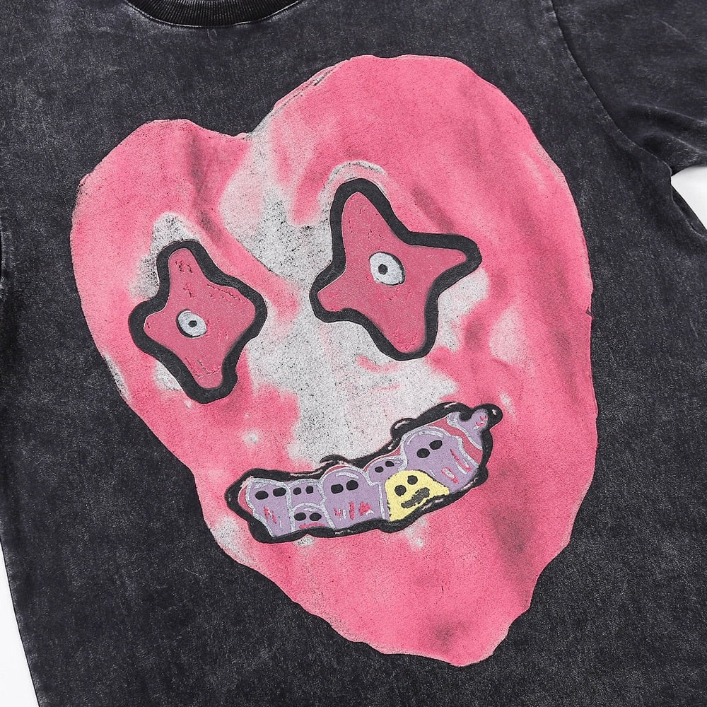 'Nightmare Heart' Acid Washed Graphic Print T-Shirt-streetwear-techwear