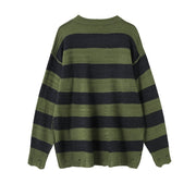 Reverse Knit Distressed Stripe Knitted Sweater-streetwear-techwear