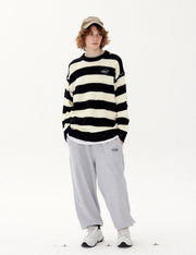Reverse Knit Distressed Stripe Knitted Sweater-streetwear-techwear