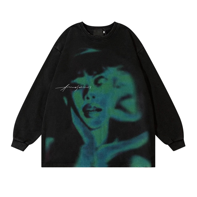 Shadow Graphic Acid Washed Sweatshirt-streetwear-techwear