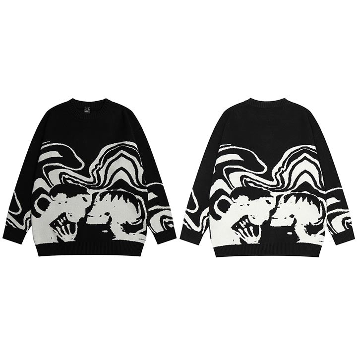 Skeleton Kiss Graphic Sweater-streetwear-techwear