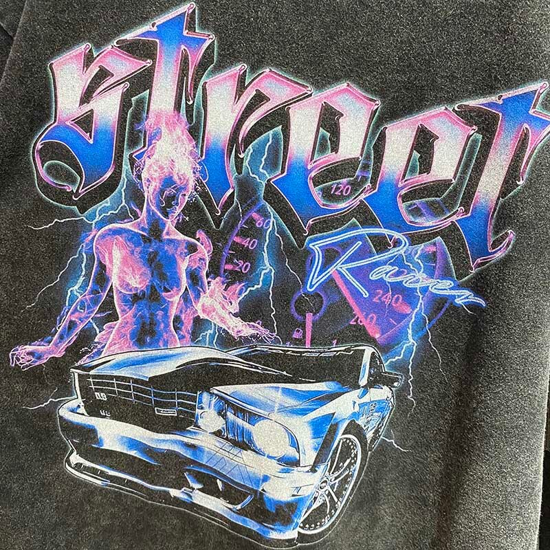 'Street Racer' Graphic Print Washed T-Shirt-streetwear-techwear