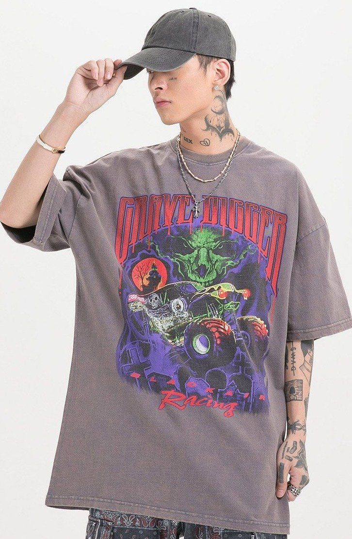 BLACK AIR 'Grave Digger' Washed Cotton Jersey Graphic T-Shirt-streetwear-techwear