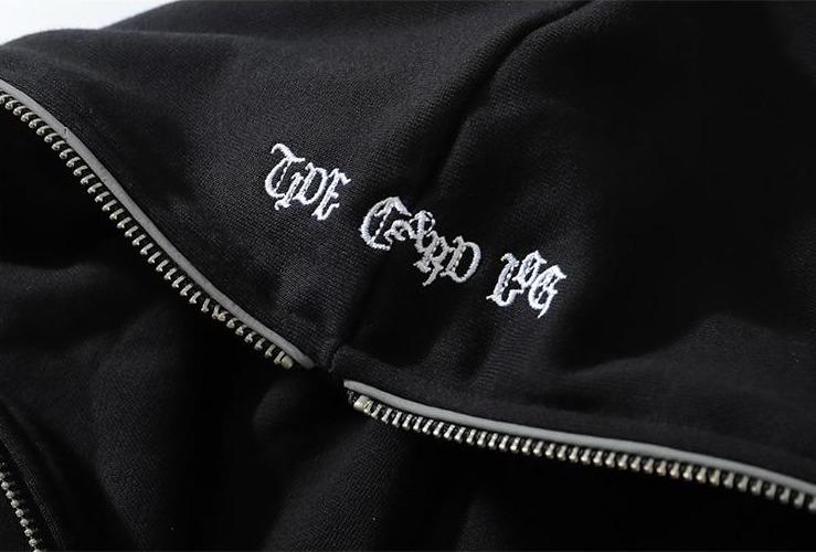Gothic Print Full Zip Hoodie-streetwear-techwear