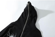 Gothic Print Full Zip Hoodie-streetwear-techwear